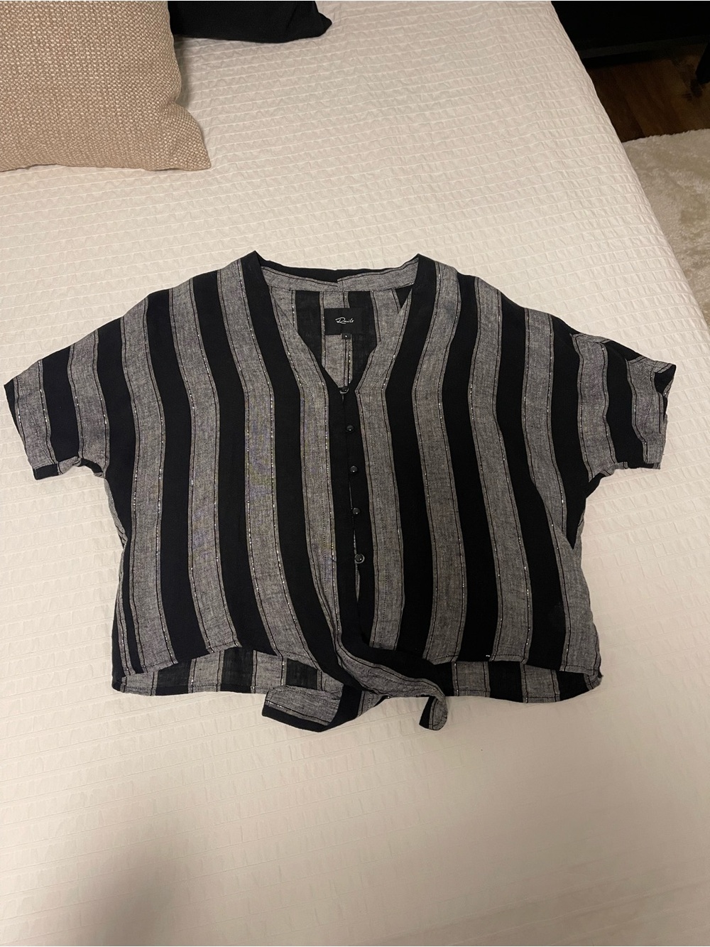Rails Black and Gray Vertical Stripe Tie-Hem Crop Top